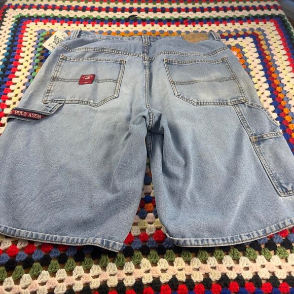 Vintage Y2K US Polo Assn Baggy Carpenter Denim Shorts Sz 36 - Picture 1 of 7